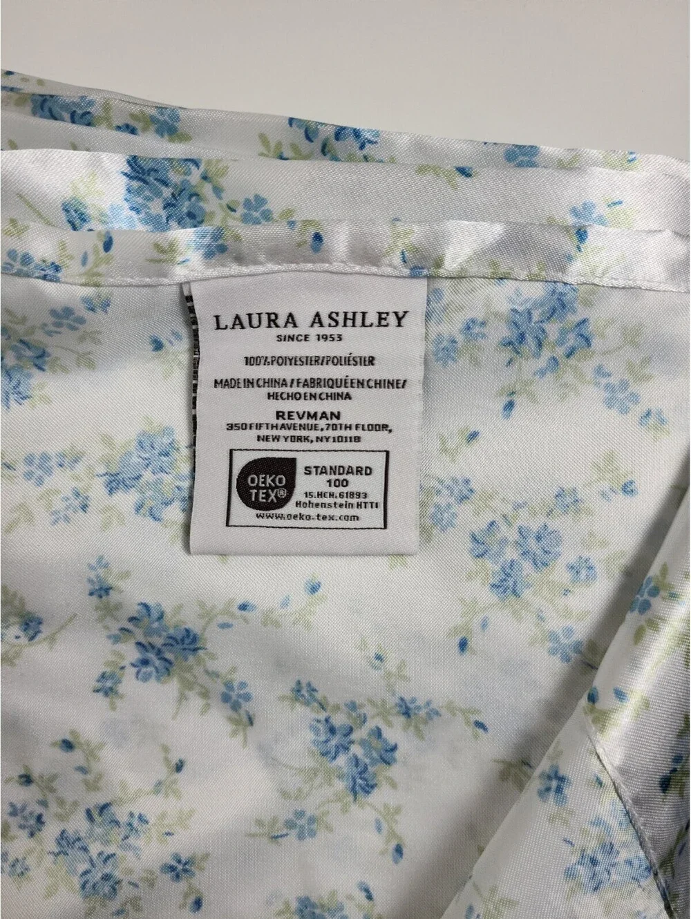 Laura Ashley Queen Satin Sheet Set Blue Floral